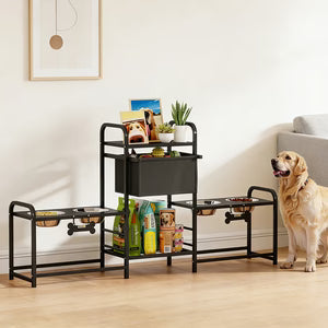 3 Height Adjustable Dog Bowl Stand Oxford Fabric With Features Four Bowls