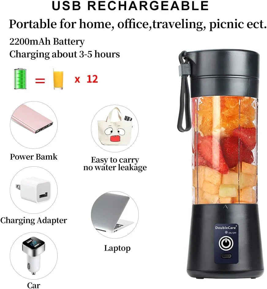 Portable Juicer Blender | USB Rechargeable | 6 Blades | 380ML