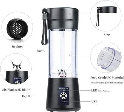 Portable Juicer Blender | USB Rechargeable | 6 Blades | 380ML